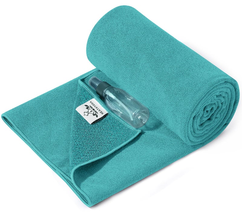 Heathyoga Yoga Mat Towel Non Slip for Hot Yoga Towel with Silicone Grip & Free Spray Bottle, 72"X26" Extra Large Microfiber Yoga Towel for Bikram, Pilates, Fitness (Teal) - Image 1